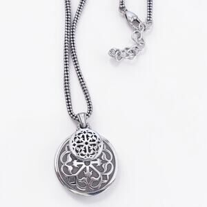 Brighton Ferrara Medallion Pendant Necklace Popcorn Chain Silver 16-18 Inch